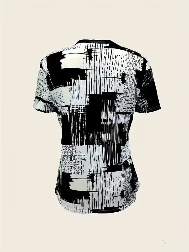 Rosettan - Tricou Elegant cu Guler în V și Mâneci Scurte
