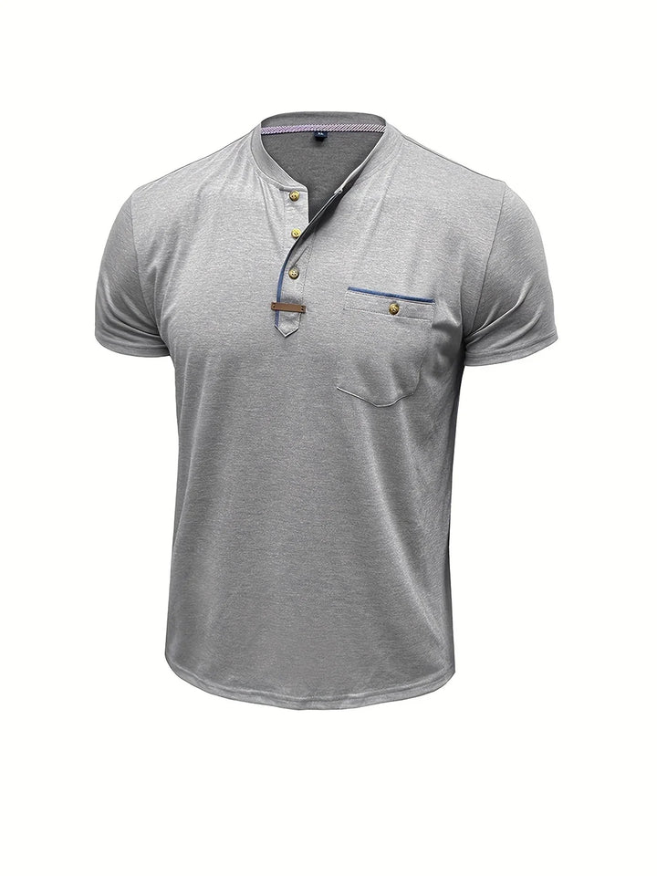Saxon - Tricou Elegant Cu Guler Rotund și Buzunar