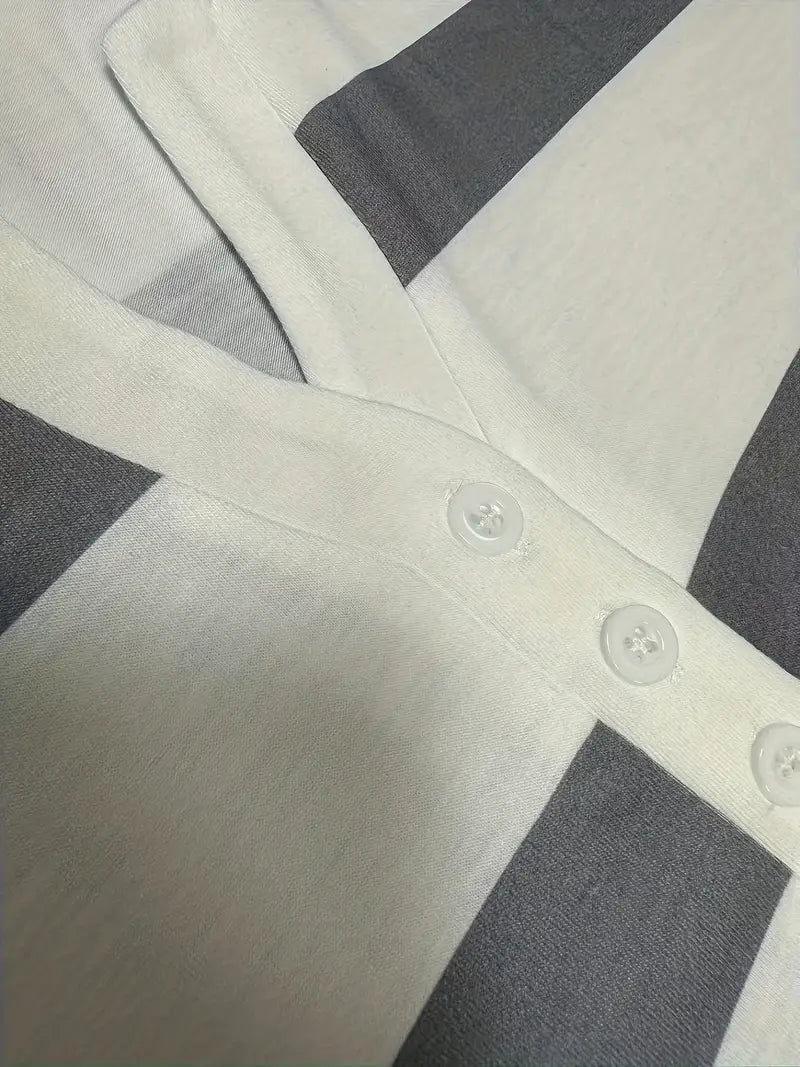 Dakota - Tricou Casual Cu Decolteu în V și Imprimeu Cu Dungi