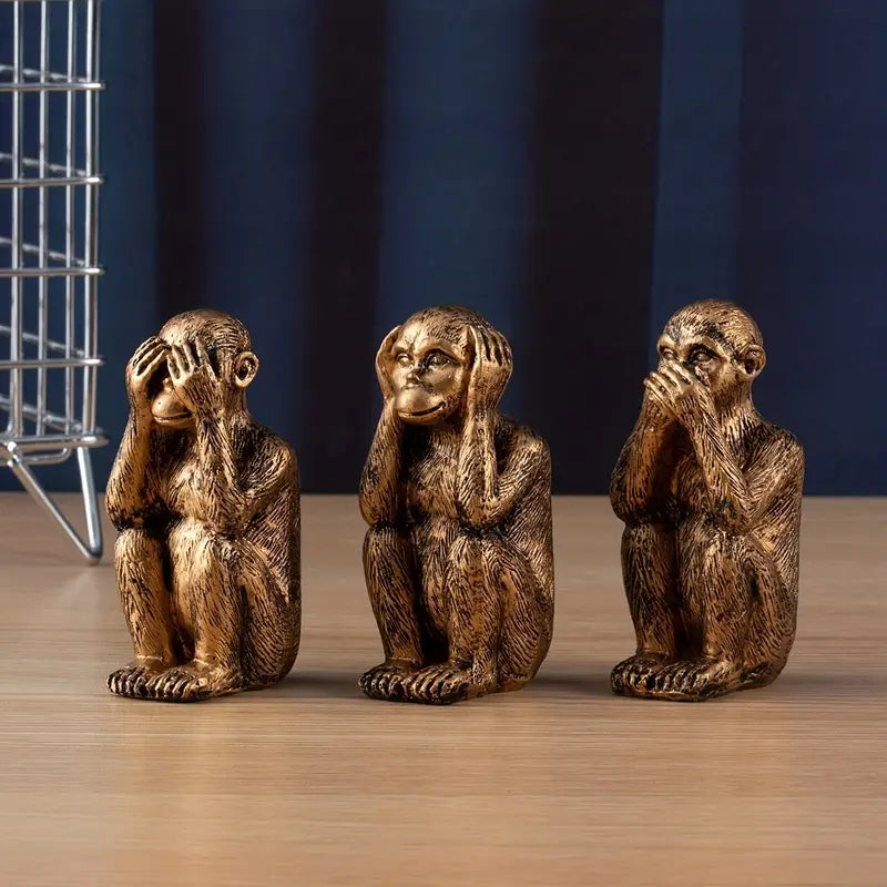 WiseChimp - Set De 3 Sculpturi Decorativ Din Rășină In Formă De Maimuță