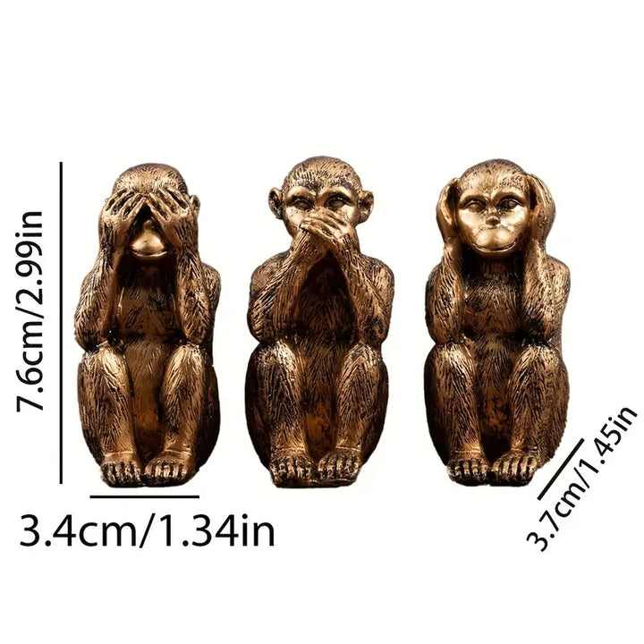 WiseChimp - Set De 3 Sculpturi Decorativ Din Rășină In Formă De Maimuță