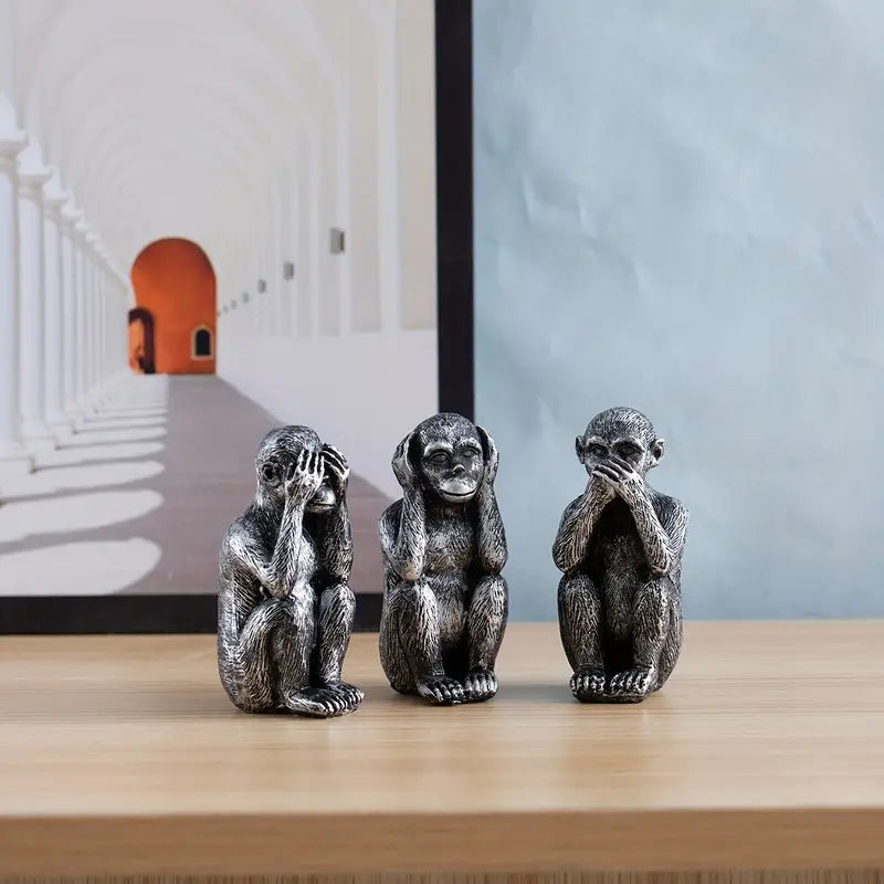 WiseChimp - Set De 3 Sculpturi Decorativ Din Rășină In Formă De Maimuță