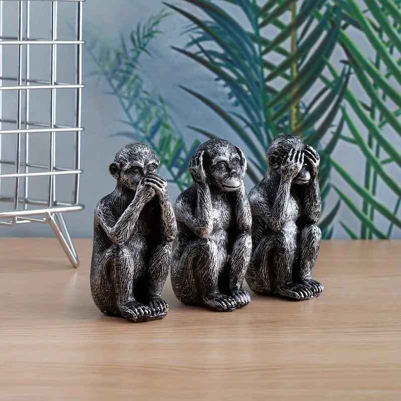 WiseChimp - Set De 3 Sculpturi Decorativ Din Rășină In Formă De Maimuță