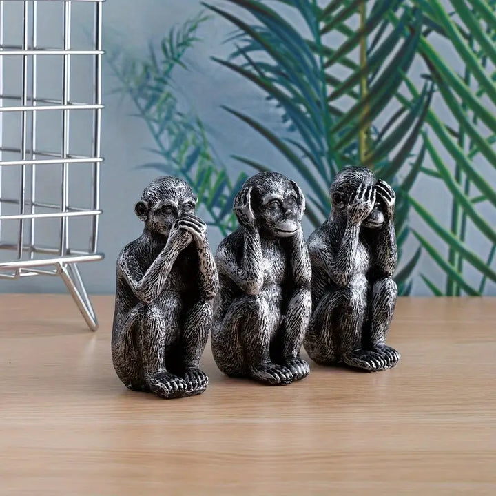 WiseChimp - Set De 3 Sculpturi Decorativ Din Rășină In Formă De Maimuță