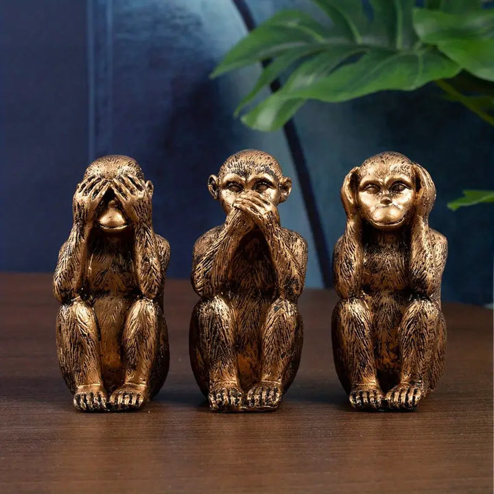 WiseChimp - Set De 3 Sculpturi Decorativ Din Rășină In Formă De Maimuță