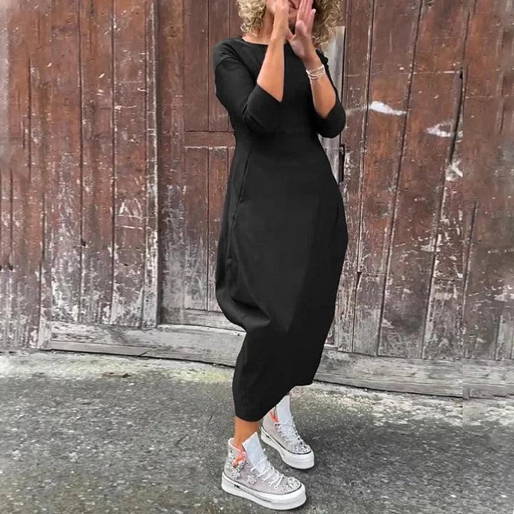 Vionel - Rochie Din Poliester Cu Mâneci Lungi și Buzunare