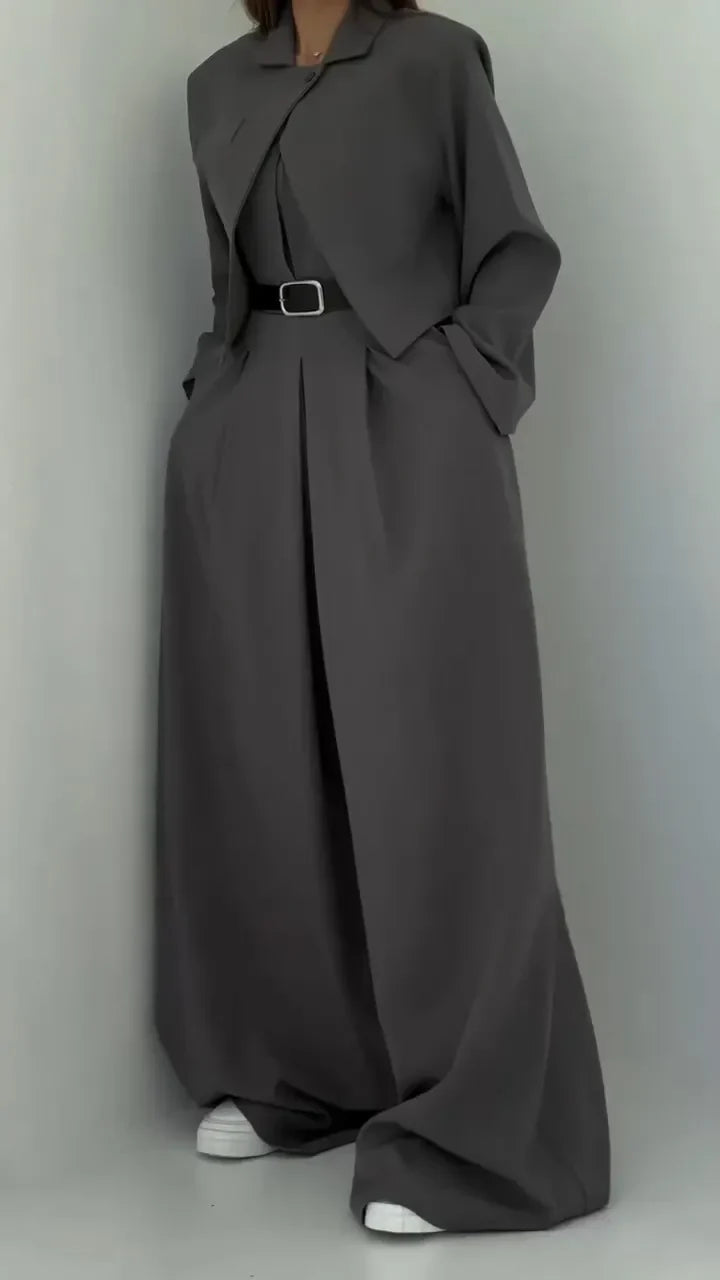 Lavara - Setează Blazer Scurt Si Pantaloni Largi
