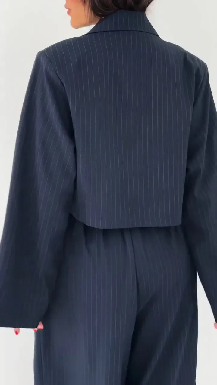 Lavara - Setează Blazer Scurt Si Pantaloni Largi