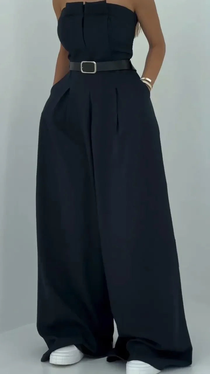 Lavara - Setează Blazer Scurt Si Pantaloni Largi