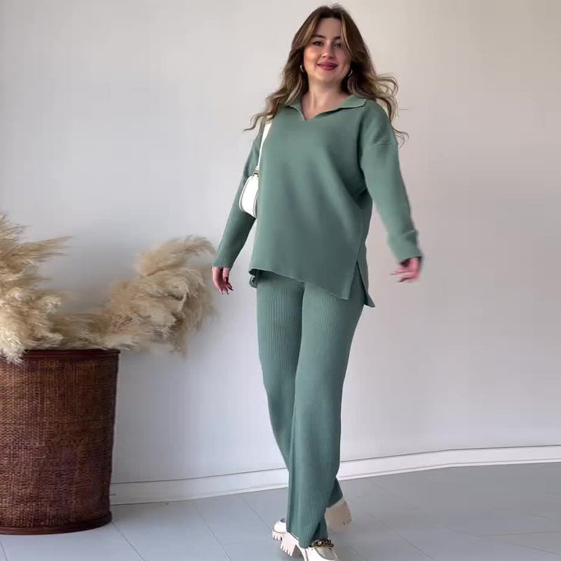 Alyana – Set de Două Piese Din Tricot cu Nervuri Pentru Relaxare