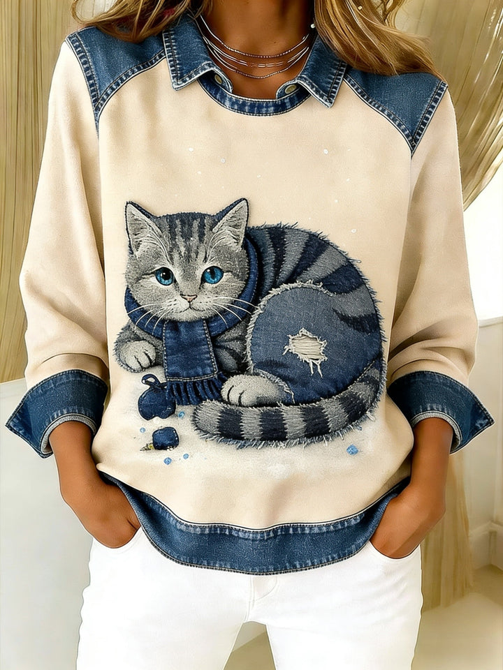 Eponin - Hanorac Retro Din Denim Cu patchwork