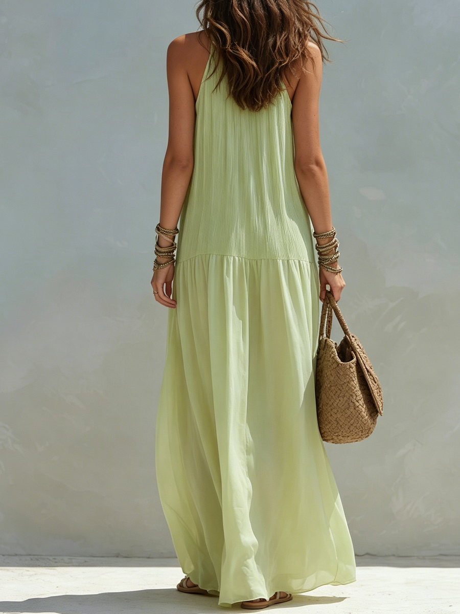 Frazier - Rochie maxi Fără Mâneci  cu Pliuri