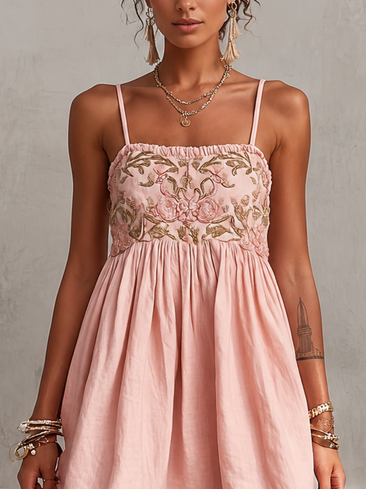 Merisha - Rochie Mini Cami Din in Și Bumbac Brodată