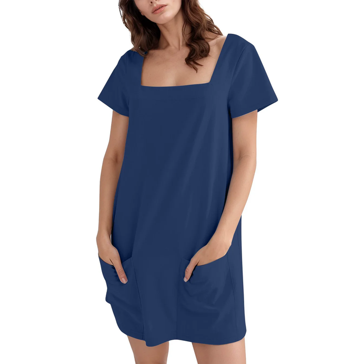 Denisse – Rochie Cu Mâneci Scurte Și Buzunare