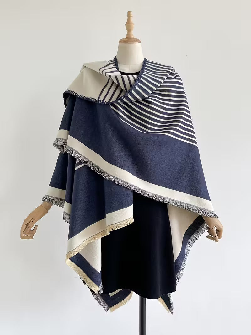 Taisija - Șal Reversibil Din Jacquard Cu Dungi Din Imitație De Cașmir