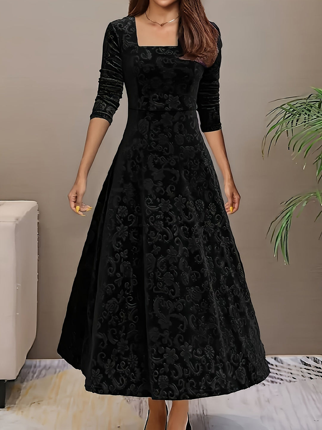 Otsuru - Rochie Elegantă Din Catifea cu Mâneci Lungi