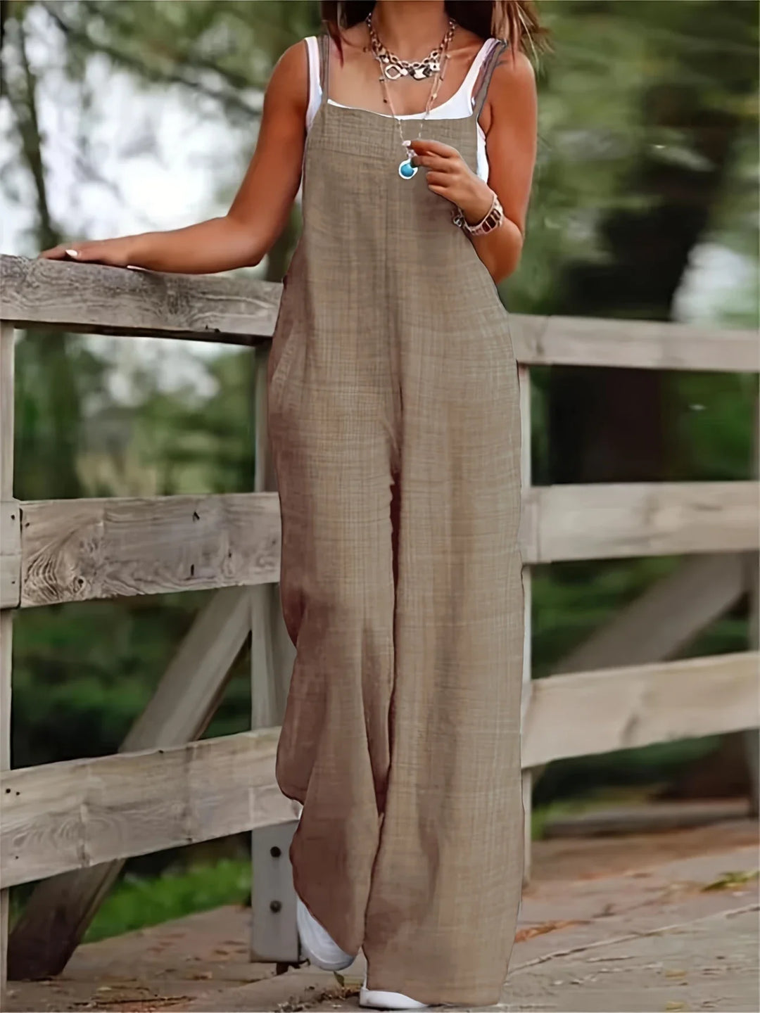 Annia - Salopetă Casual Cu Picioare Largi Si Buzunare