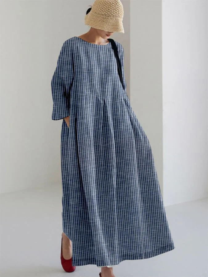 Olivia – Rochie Vintage Cu Dungi și Croială Lejeră