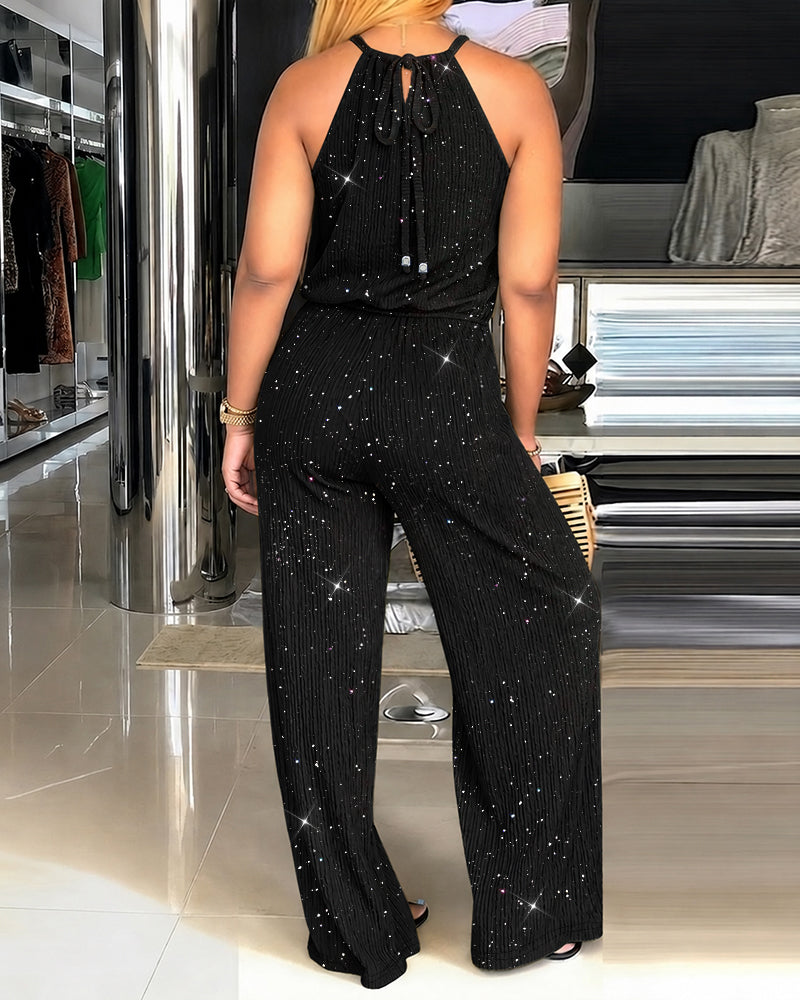 Kannika - Salopetă Cu Gât Halter Și Picioare Largi Sparkle