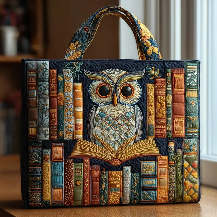 Tyliana - Geantă Matlasată Cu Broderie „Bufnița Din Bibliotecă”