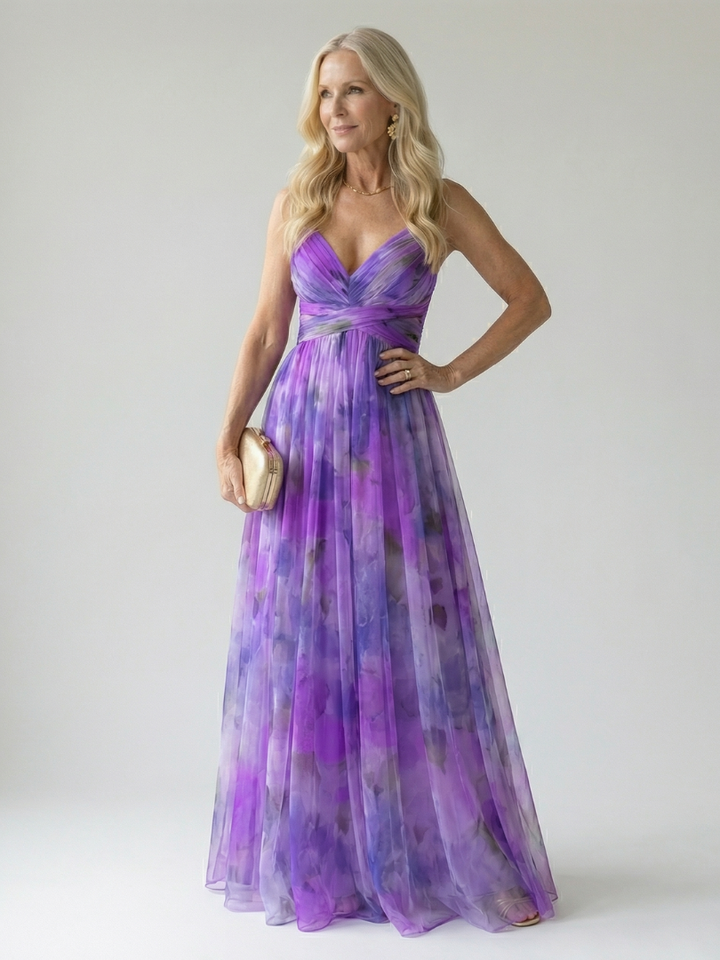 Xeenia - Rochie Maxi Elegantă Din șifon Cu Decupaje