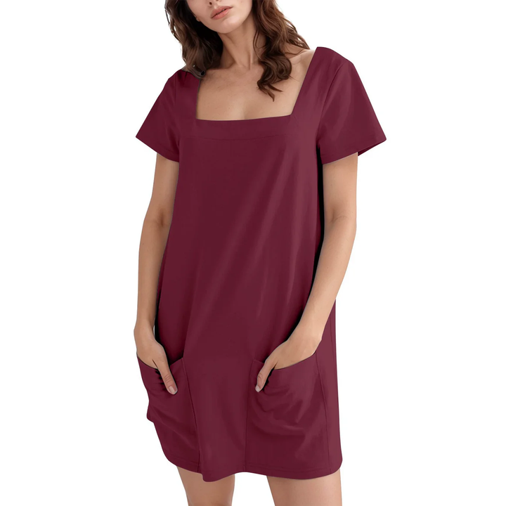 Denisse – Rochie Cu Mâneci Scurte Și Buzunare