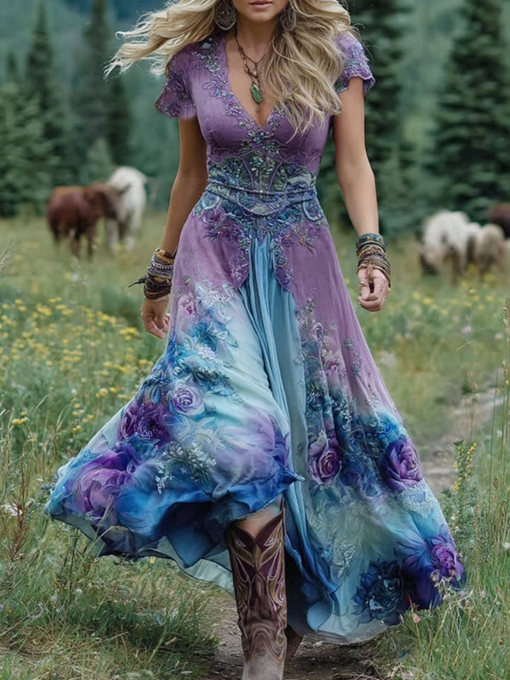 Marcina - Rochie Maxi Eleganță Cu Nuanțe De Floare