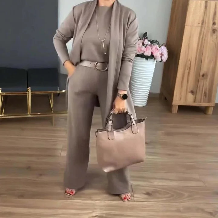 Zivara - Set Elegant Din 3 Piese cu Cardigan Lung, Top și Pantaloni