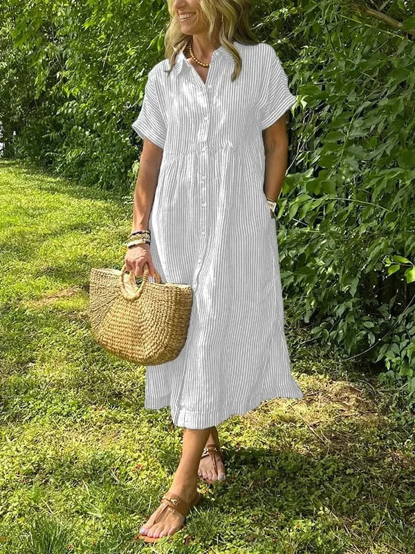 Samara - Cămașă Rochie Elegantă Cu Dungi