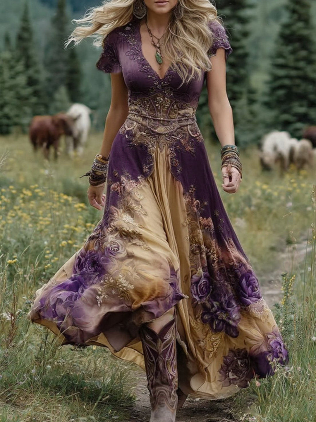 Marcina - Rochie Maxi Eleganță Cu Nuanțe De Floare