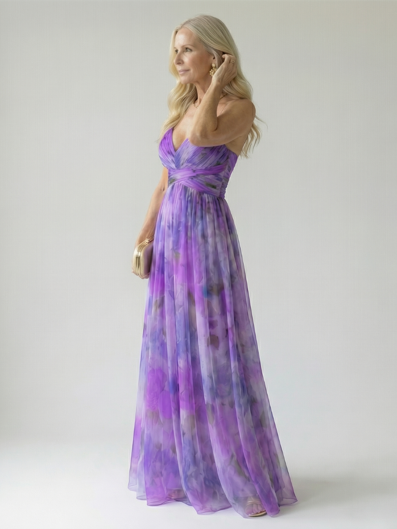 Xeenia - Rochie Maxi Elegantă Din șifon Cu Decupaje
