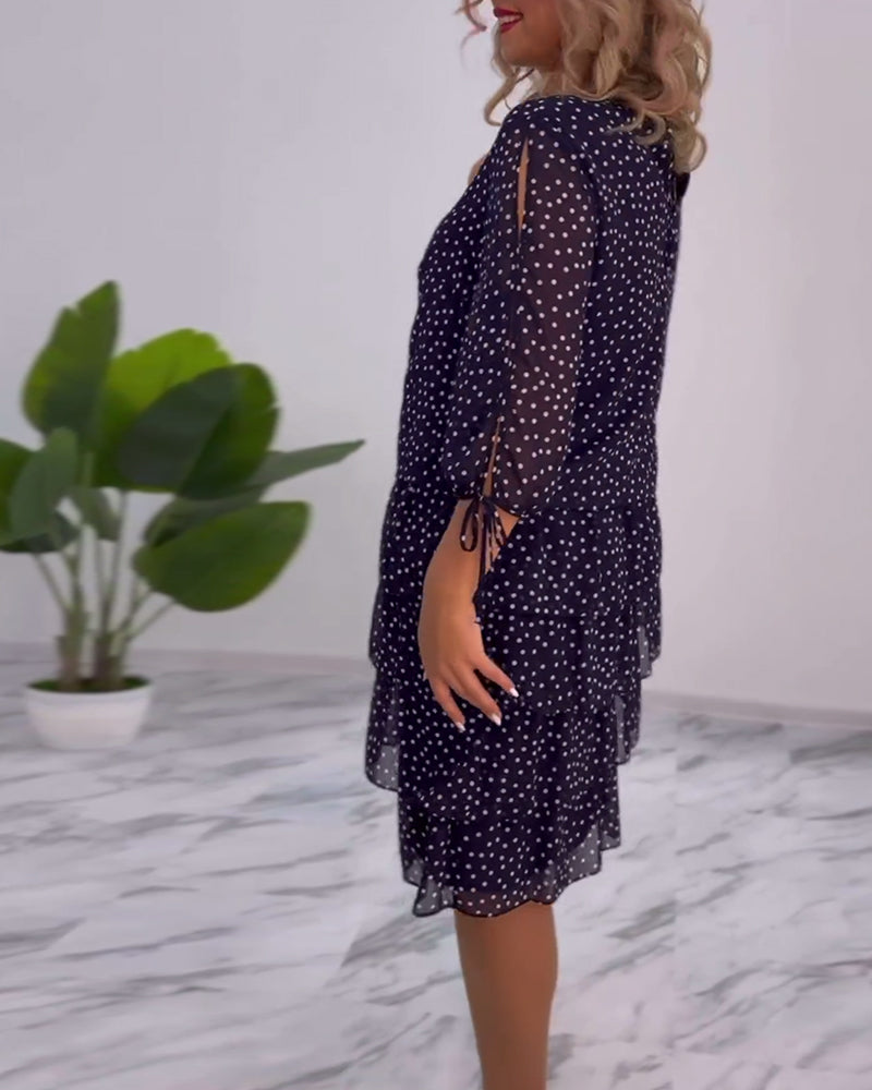 Eralyn - Rochie Cu Volane Si Mâneci Cu Decupaj Si Fundă