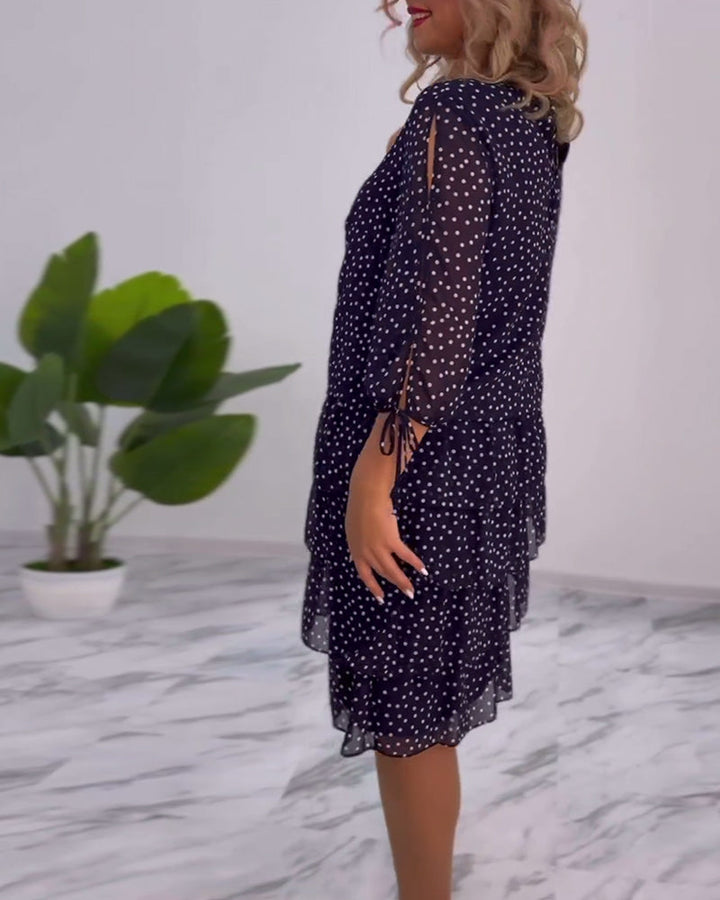 Eralyn - Rochie Cu Volane Si Mâneci Cu Decupaj Si Fundă