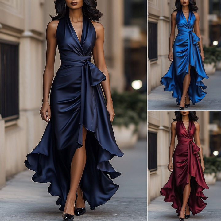 Imesha - Rochie Din Satin cu Talie Drapată