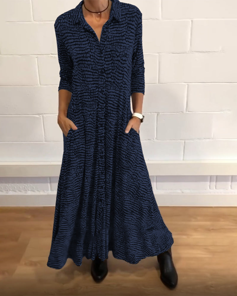 Mathea - Rochie Maxi Cu Mâneci Lungi și Buzunare