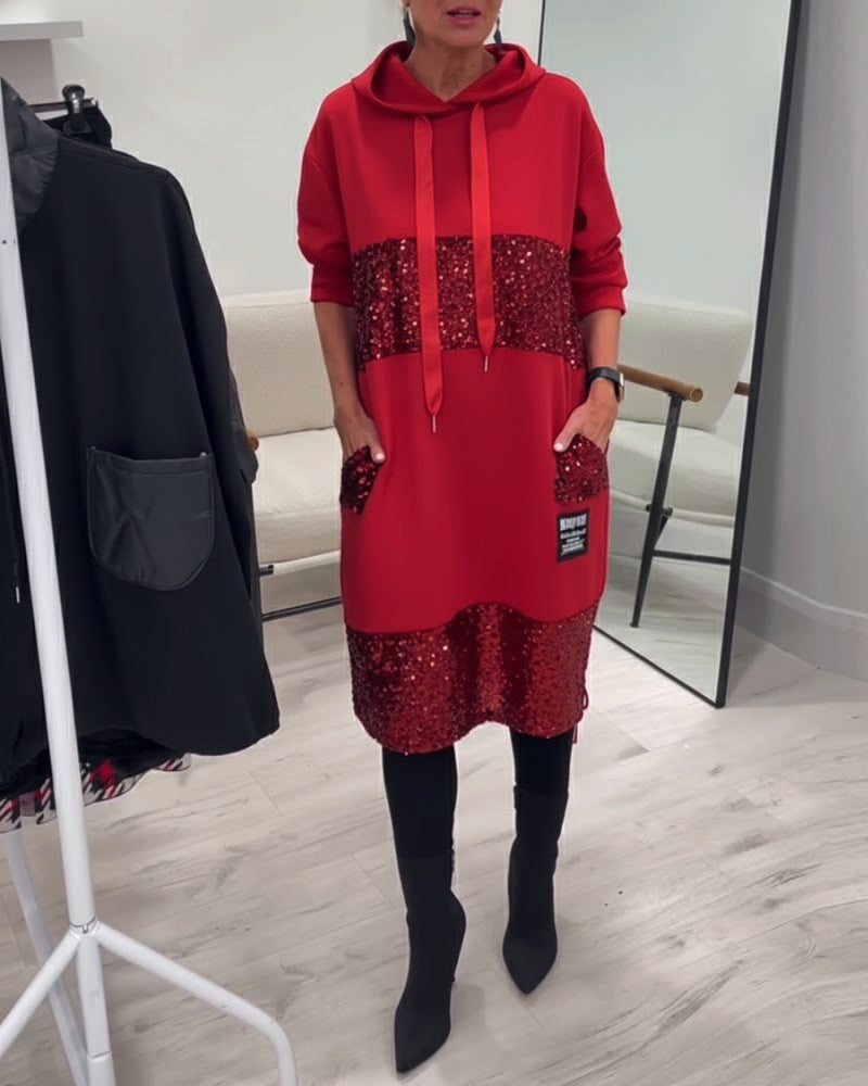Mansherry - Rochie Cu Glugă în Stil Patchwork la Modă