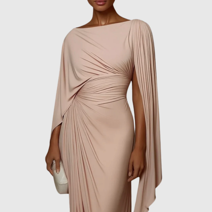 Mirona - Rochie Maxi Plisată Cu Capă