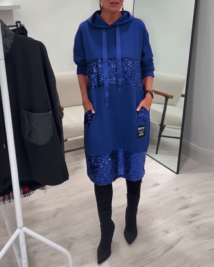Mansherry - Rochie Cu Glugă în Stil Patchwork la Modă