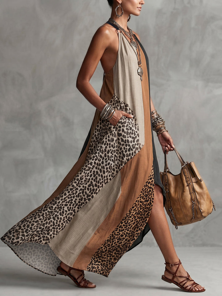 Terina – Rochie Maxi Cu Inserții Cu Imprimeu Leopard