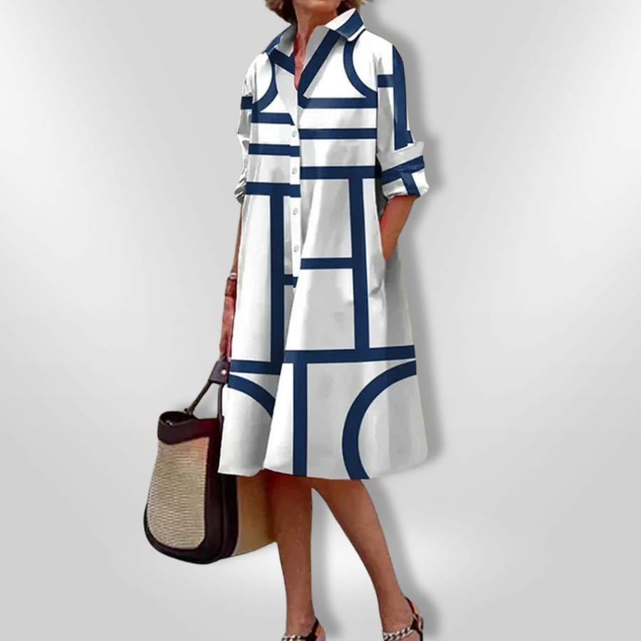 Lynna - Rochie Casual Midi cu Buzunare și Nasturi