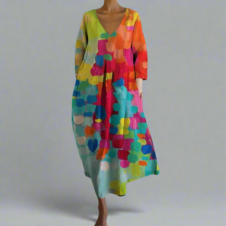 Leticia - Rochie Colorată cu Decolteu în V