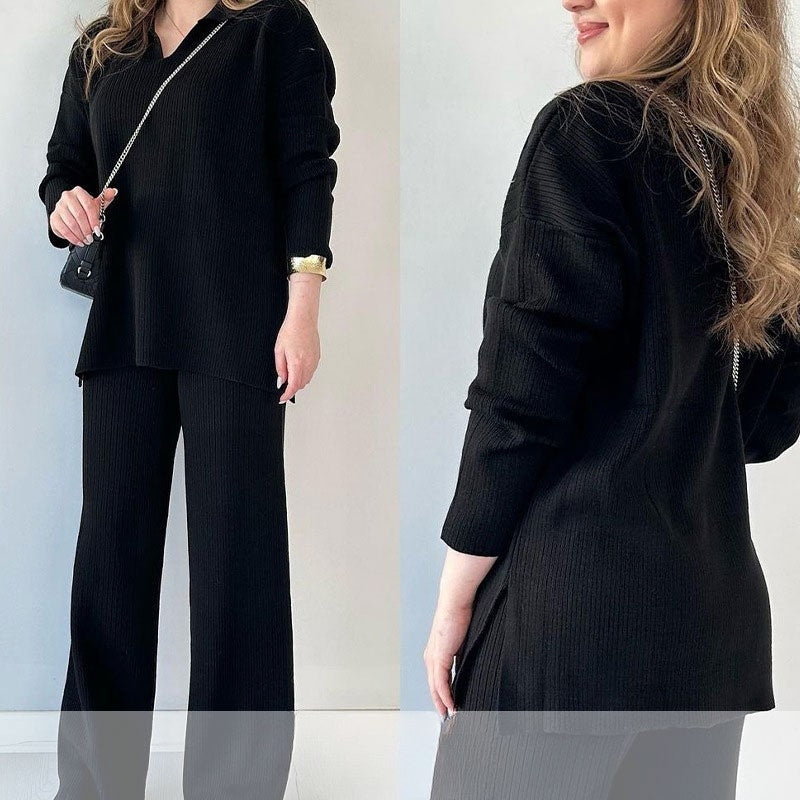 Alyana – Set de Două Piese Din Tricot cu Nervuri Pentru Relaxare