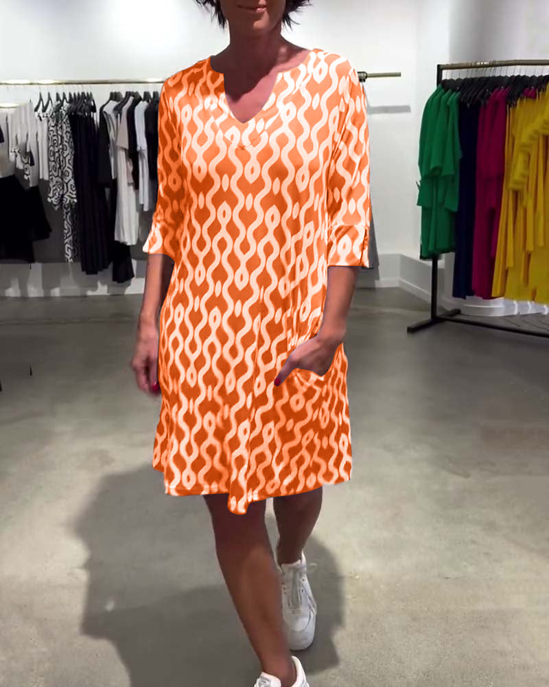 Jacqueline - Rochie imprimată, lungime medie, guler înalt