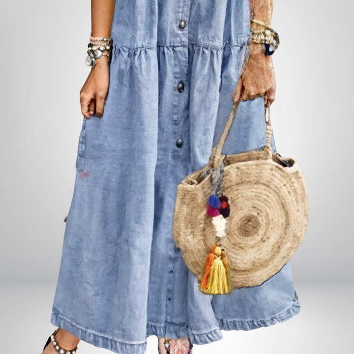 Leokadia - Rochie Din Denim Moale cu Nasturi