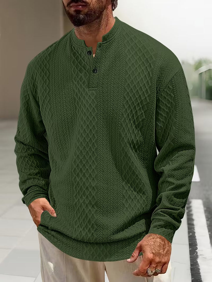 Mathew – Pulover Henley Cu Mâneci Lungi, Tricotat Geometrică