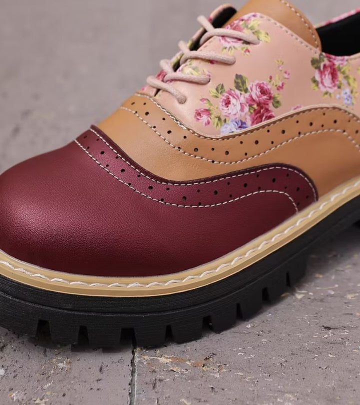 Kiela – Pantofi Oxford Cu Imprimeu Floral Și Talpă Groasă Cu Crampoane