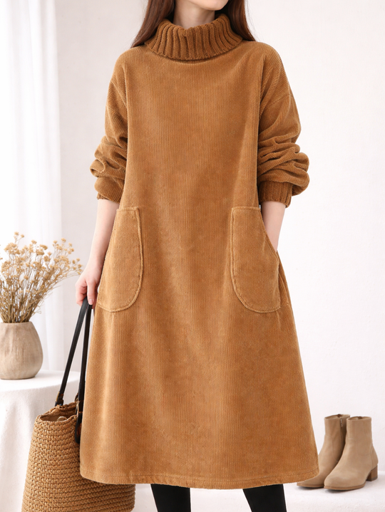 Mohana - Rochie Lungă din Catifea cu Guler înalt