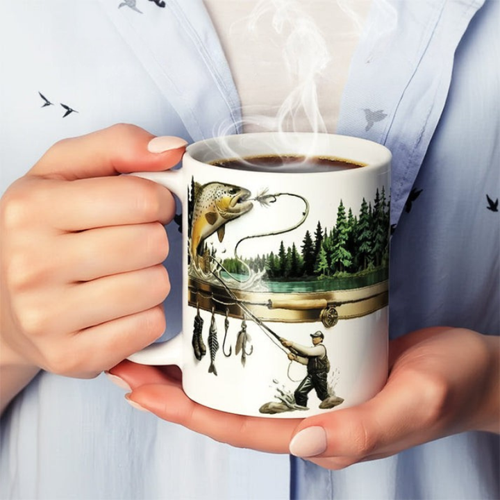 TackleMug - Cană de Cafea cu Motiv Pescăresc