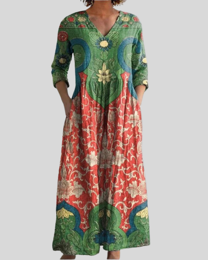 Bernadine - Rochie Lungă Cu Imprimeu Floral Vintage