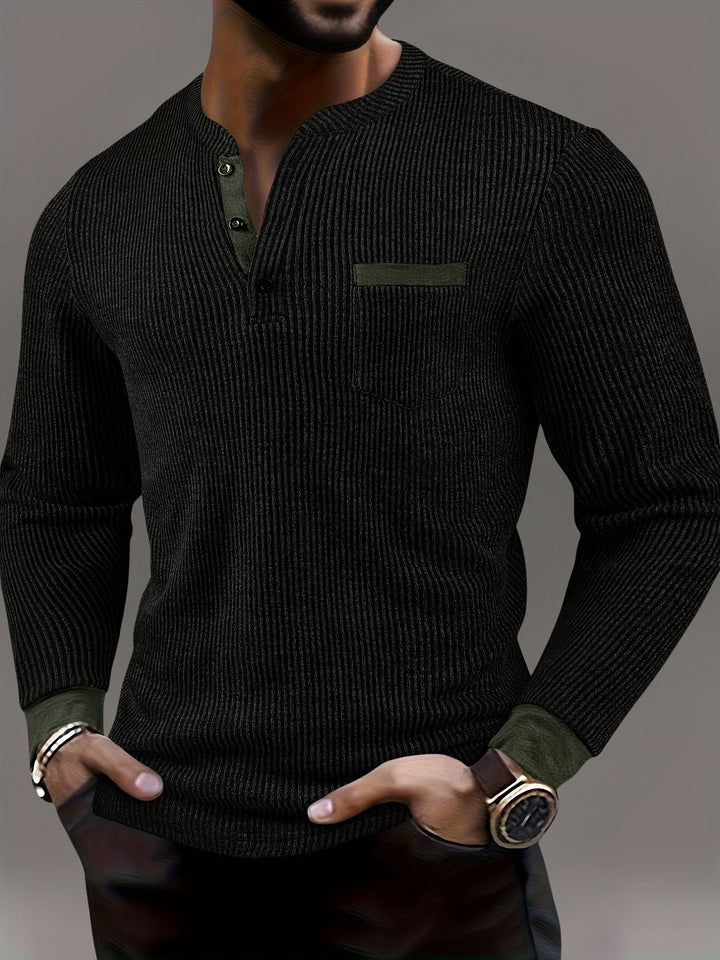 Deegan - Tricou Henley Cu Mâneci Lungi Guler Cu Dungi Și Textură